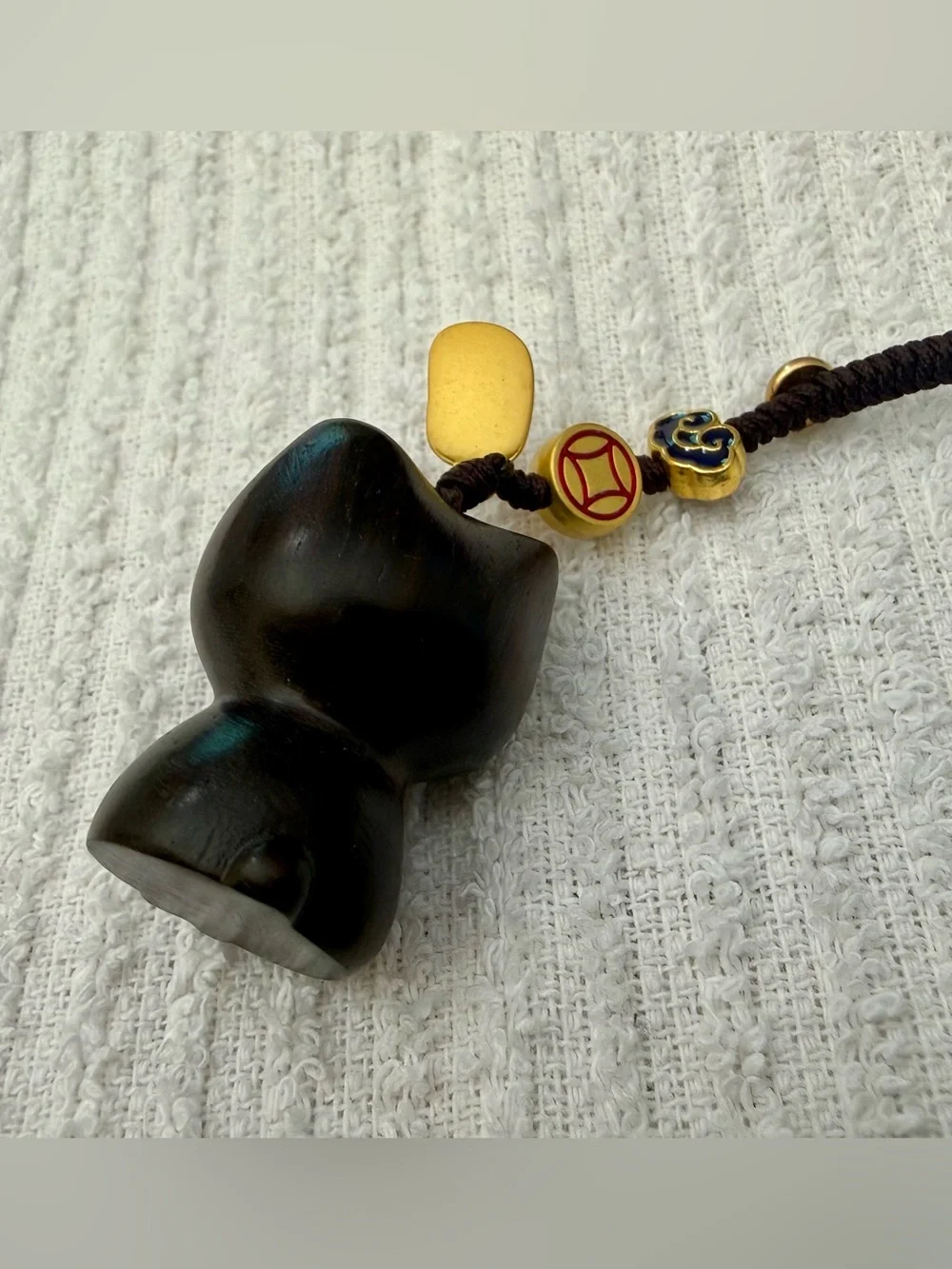Black Cat Phone Charm with Gold-Accent Beads